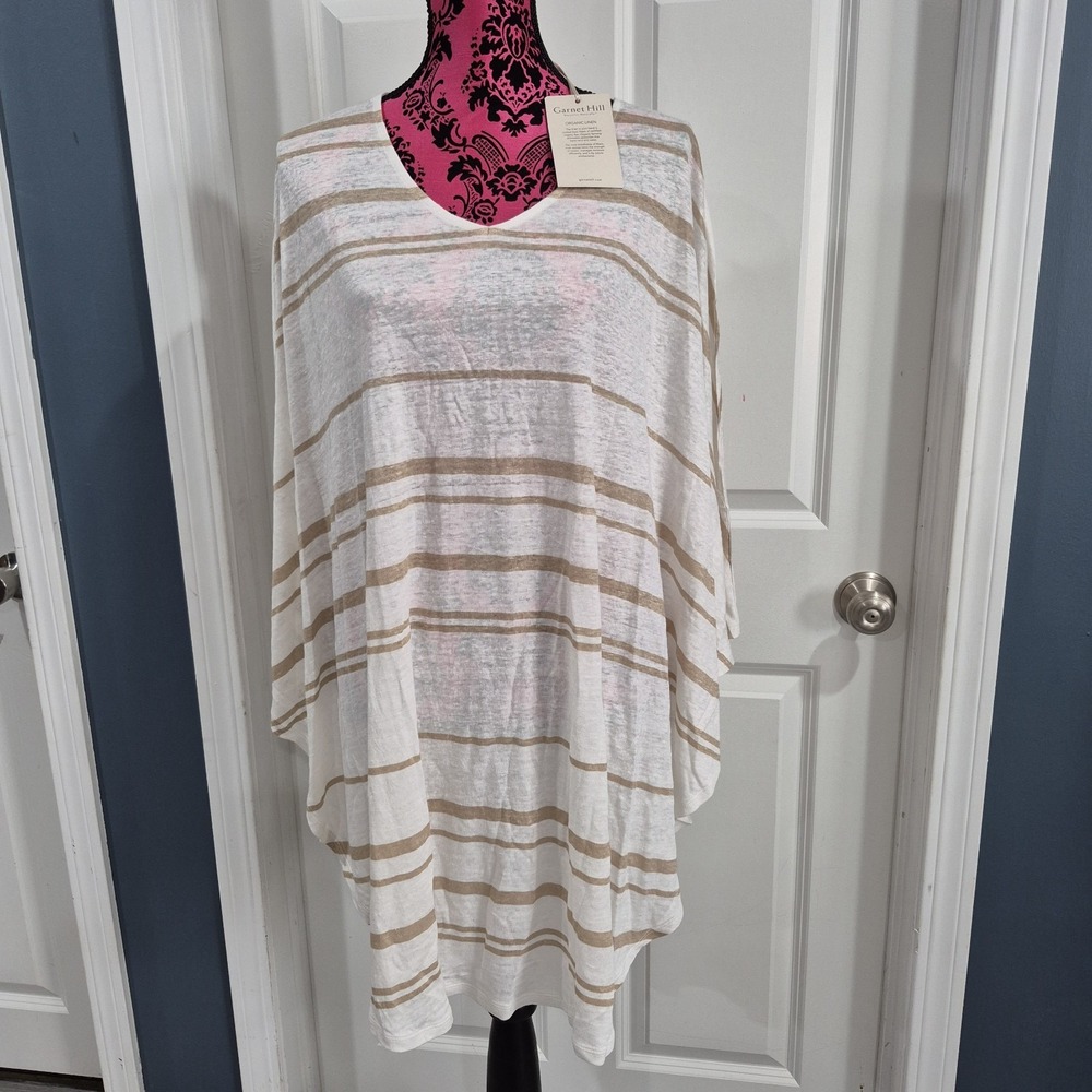 Garnet Hill Linen Swim Poncho Coverup Womens L/XL 100% Organic Striped Shawl